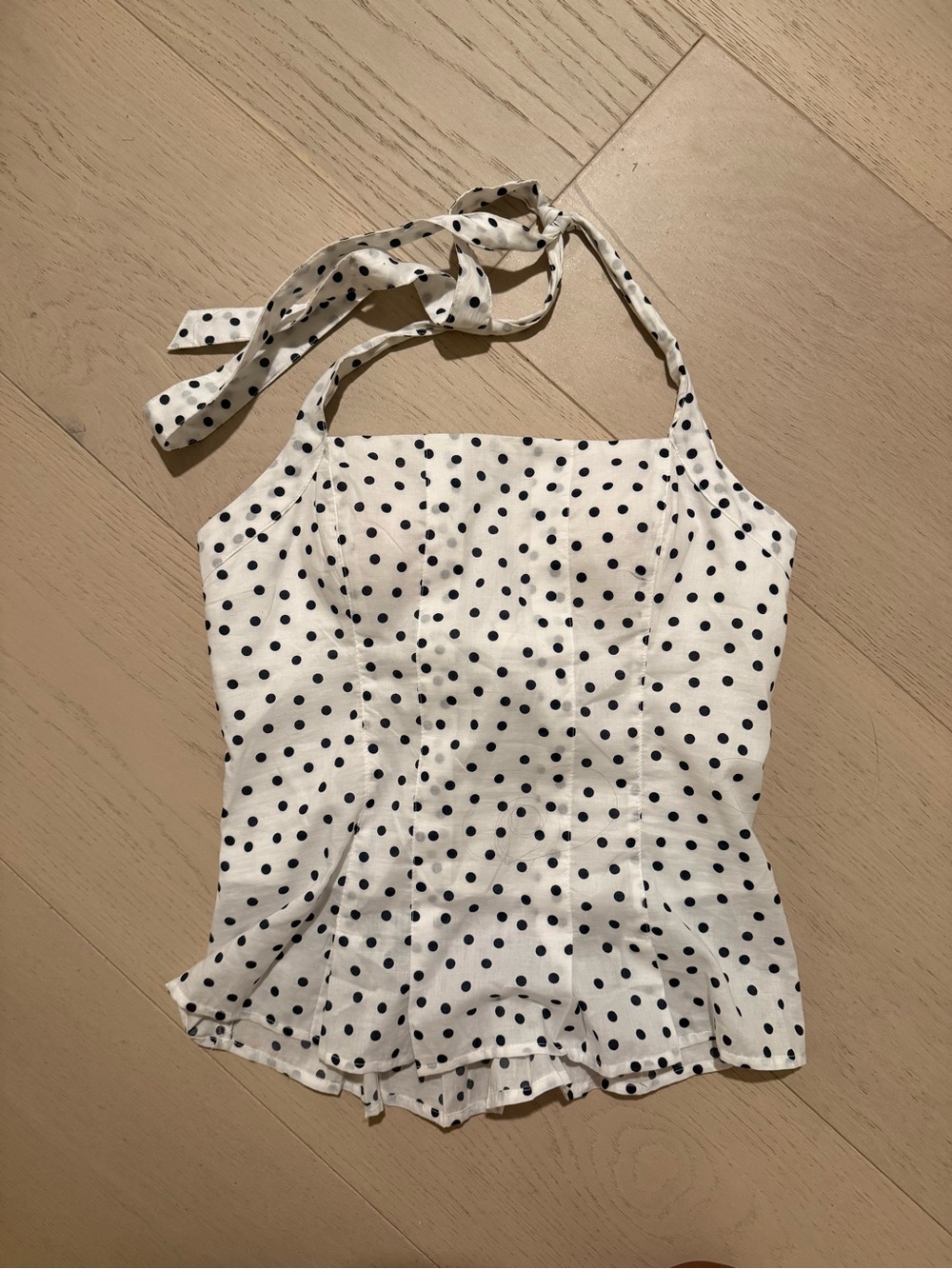 Hollister White Halter Polka Dot Tank with Black Dots